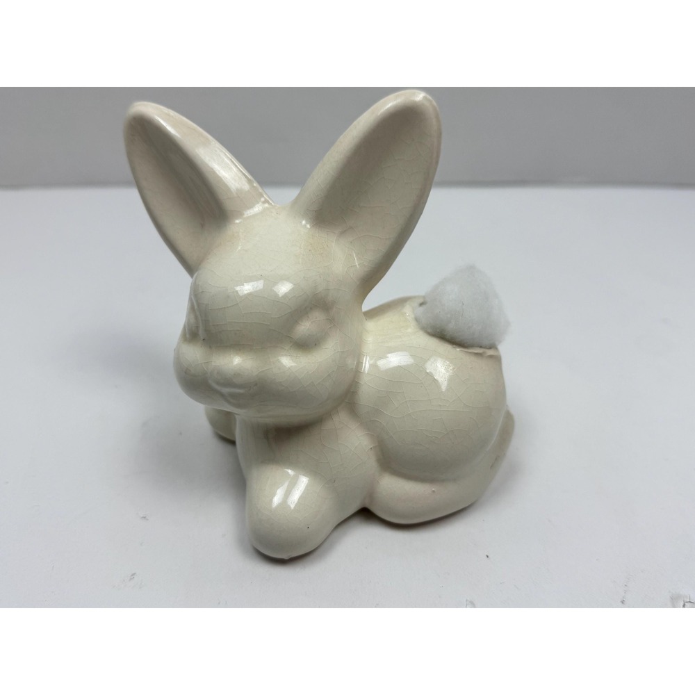 Vintage Ceramic Bunny Rabbit Cotton Ball Dispenser Manicure Easter Decor